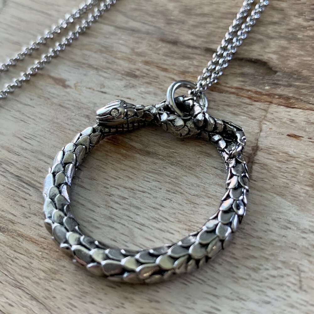 Dyrberg/Kern Anaconda coiled snake necklace with Swarovski crystal eyes